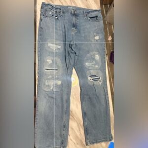 Old Navy Blue Relaxed Jeans with Distressed Details- 36x30 Gently Worn